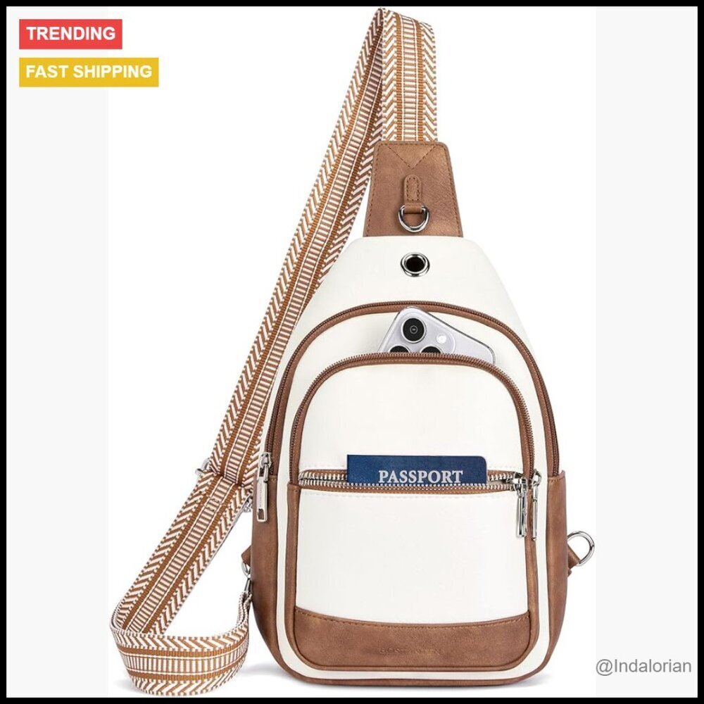 Large Vegan Leather Crossbody Sling Backpack Travel Essentials Adjustable Strap